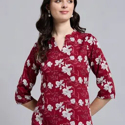THE FAB FACTORY Women Floral Printed Mandarin Collar Crepe Regular Top-47