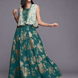 Ahalyaa Printed Shoulder Straps Top With Skirt & Jacket Co-Ords-image-22