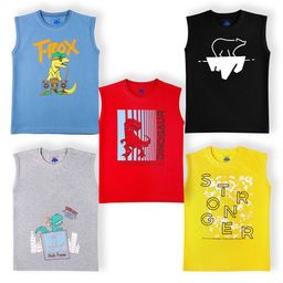 YUV Boys Pack of 5 Graphic Printed Round Neck Cotton T-shirts-image-83