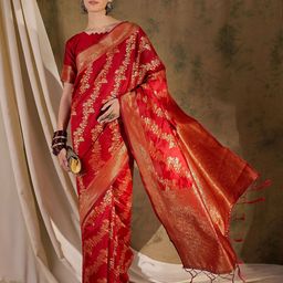 DEVATITHI Ethnic Motifs Zari Silk Blend Banarasi Saree-picture-54