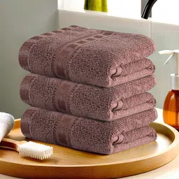 Kuber Industries Brown 3 Pieces Striped Cotton Anti-Bacterial 225 GSM Face Towels-79