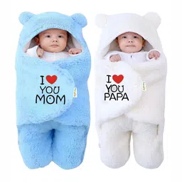 OyO Baby Infants Kids Blue and White Embroidered Baby Heavy Winter Blanket-image-17