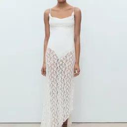 MANGO Draped Neck Sheer Lace Maxi Dress-image-9
