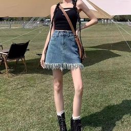 DressBerry Denim A-Line Above Knee Skirt-image-79