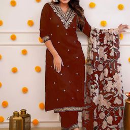 SUPPAR SLEAVE Maroon Poly Chanderi Kurta Sets-image-99