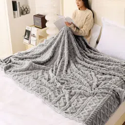 HOKIPO Grey Geometric Fleece AC Room 210 GSM Double Bed Blanket-image-35