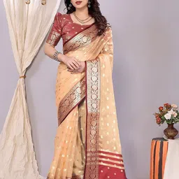 KALINI Ethnic Motifs Zari Silk Blend Banarasi Saree-image-59