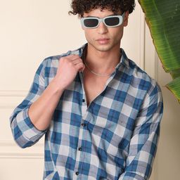 Metronaut Checked Spread Collar Long Sleeves Casual Cotton Shirt-image-78