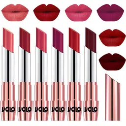 VOLO 6 Pcs Creme Matte Lipstick -3.5g Each - Dark Peach-Red-Pink-Magenta-Tomato Red-Maroon-16