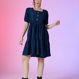 Krunal Raiyani Crepe Square Neck Puff Sleeves Tiered Fit & Flare Dress-picture-15