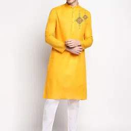 DEVOILER Men Thread Work Block Print Kurta-picture-1