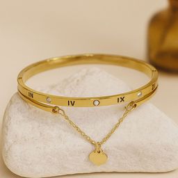 Bohey by KARATCART Gold-Plated Artificial Stones Studded Heart Charm Bangle-Style Bracelet-picture-18