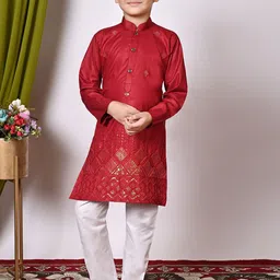 BAESD Boys Embroidered Regular Sequinned Kurta with Pyjamas-15