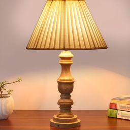 Aura Off White Wood Traditional Frusturical Shaped Table Lamp-image-93
