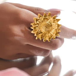 rubans voguish Rubans 18K Gold-Plated Stainless Steel Tarnish-Free Waterproof Sunflower Statement Ring-picture-18