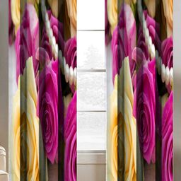 BELLA TRUE Yellow & Pink 2 Pieces Floral Printed Long Door Curtains-image-38