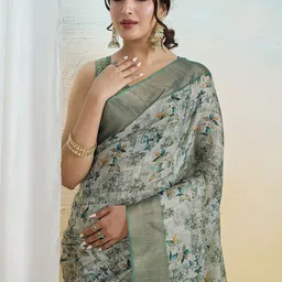 Ethnielle Floral Printed Tissue Mysore Silk Saree-image-98