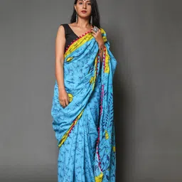 Craft Musium Floral Pure Cotton Bagru Saree-image-62
