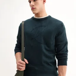 RARE RABBIT Men Embroidered Round Neck Ribbed Pullover Sweater-picture-25