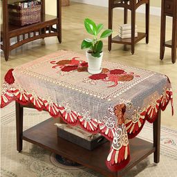 Kuber Industries Red & Beige Self-Design Cotton 4-Seater Rectangular Table Cover image 2