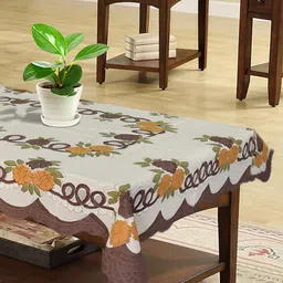 Kuber Industries White & Brown Printed 4-Seater Rectangular Table Cover image 3