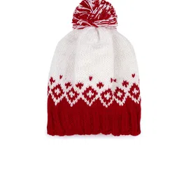 Magic Needles Unisex White & Red Self Design Beanie image 2