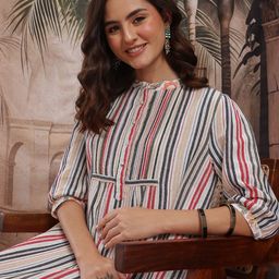 Sangria Striped Tassel Detail Shirt Style Dress-image-73