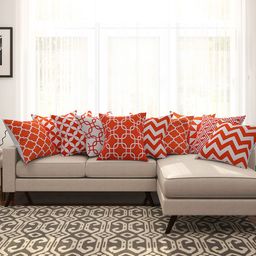SEJ by Nisha Gupta Orange & White Set of 10 Printed 16'' x 16'' Square Cushion Covers-9