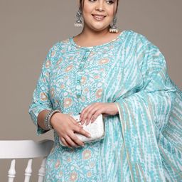 Readiprint Fashions Plus Size Floral Printed Sequinned Pure Cotton Kurta Set-18