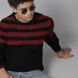 The Roadster Lifestyle Co. Striped Acrylic Pullover-image-66