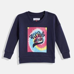 U.S. Polo Assn. Kids Girls Navy Blue Printed Pure Cotton Sweatshirt-picture-29