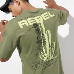The Roadster Life Co. Abstract Printed Drop-Shoulder Sleeves Pure Cotton T-shirt-image-91