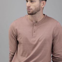 Roadster Men Mauve Solid Henley Neck Pure Cotton T-shirt-picture-9