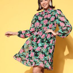 plusS Women Elegant Green Floral Once Upon a Sleeve Dress-32