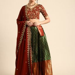 Fabcartz Embroidered Sequinned Semi-Stitched Lehenga & Unstitched Blouse With Dupatta-31