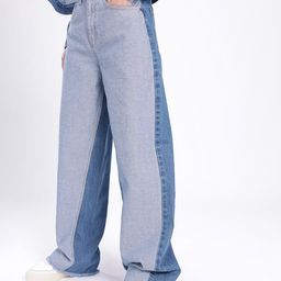 glitchez Women Frayed Hem 90's Baggy Fit Colourblocked Jeans-image-28