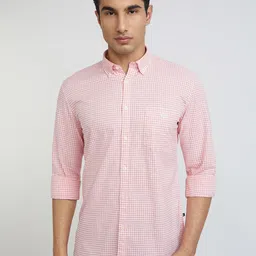 Parx Men Red Slim Fit Micro Checks Checked Casual Shirt-image-49