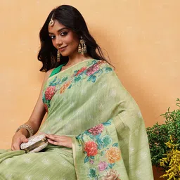Silk Land Floral Print Ready to Wear Banarasi Saree-image-77