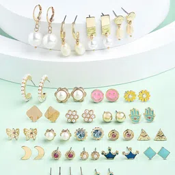 Zaveri Women Set Of 25 Gold Plated Pearls Contemporary Studs & Drop Earrings-image-45
