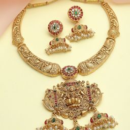 PANASH Gold-Plated Kundan-Studded & Beaded Jewellery Set-75