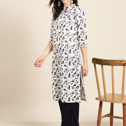 Sangria Women White & Navy Blue Printed Straight Kurta-image-43