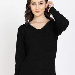 GODFREY Women Black Ribbed Pullover-image-33