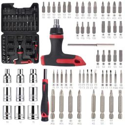63-Pieces Screwdriver Bit Set Magnetic Screwdriver Set With Ratchet Wrench Magnetic T-Handle Screwdriver Batch Header Home Repair Kit With Plastic Toolbox Storage Case - RS547563-Pieces Screwdriver Bit Set Magnetic Screwdriver Set With Ratchet Wrench Magnetic T-Handle Screwdriver Batch Header Home Repair Kit With Plastic Toolbox Storage Case - RS5475-24