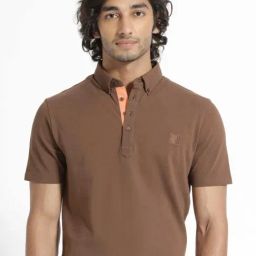Rare Rabbit Brown Regular Fit Solid Polo T-Shirt-image-20