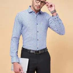Peregrine by Pantaloons Dark Blue Cotton Slim Fit Checks Shirt-picture-2