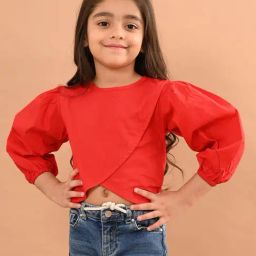LilPicks Kids Red Solid Crop Top-image-73