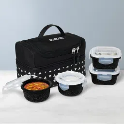 Borosil Black Lunchbox with 4 pc Container Set & Bag (400 ml) image 1