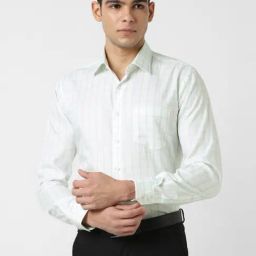 Van Heusen White Cotton Slim Fit Checks Shirt-image-132