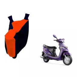 Auto Pearl Waterproof Two Wheeler Cover For Mahindra Rodeo RZ (Orange & Blue)-image-88