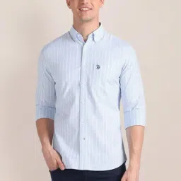 U.S. Polo Assn. Blue Cotton Regular Fit Striped Shirt-picture-16